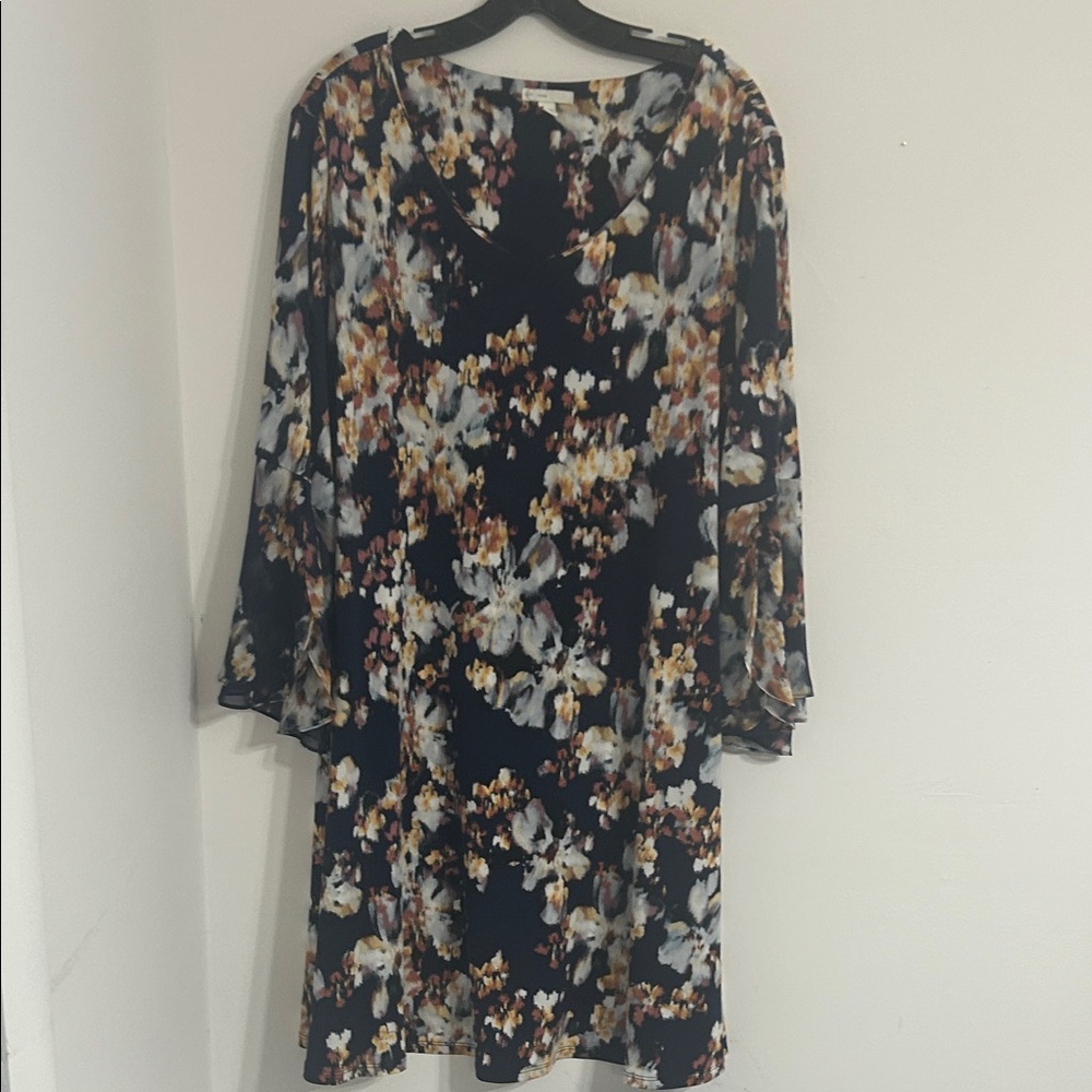 Cato Black and Orange Floral Long Sleeve Dress